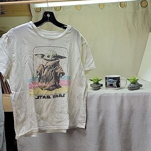 Yoda toys and Baby Yoda shirt and mug